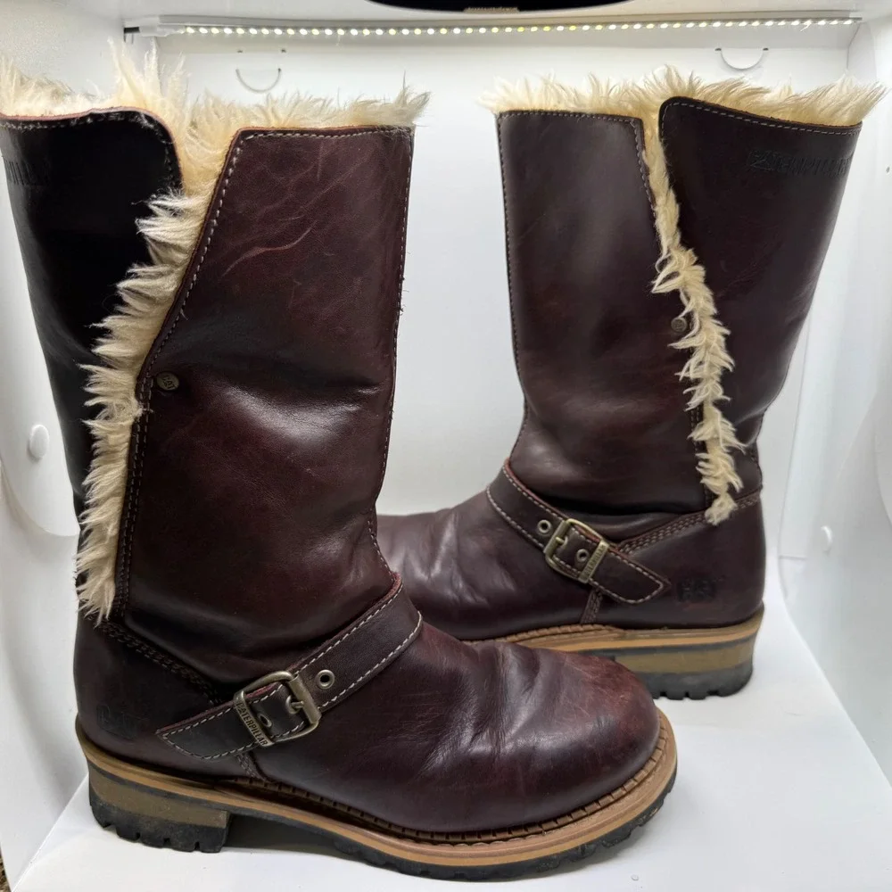 Caterpillar CAT 72433 Womens Brown Leather Faux Fur Lined Mid Calf Boots Size 9